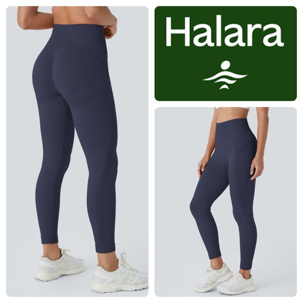 HALARA 7/8 Blue Seamless Flow High Waisted Ruched Yoga Leggings